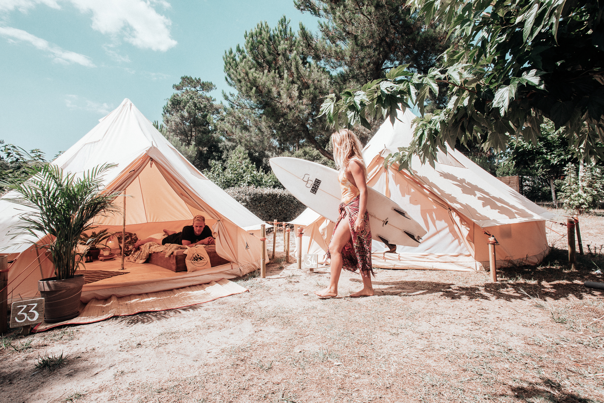 Moliets Yoga Surd Camp Banner Surfing France Surfboard Tipi Tent Accommodation 2000x1333